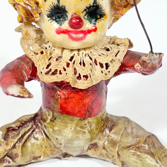 Mexican Vintage Paper Mache Clown Figurine w/ Umbrella Folk Art 6" Creepy - Picture 10 of 16